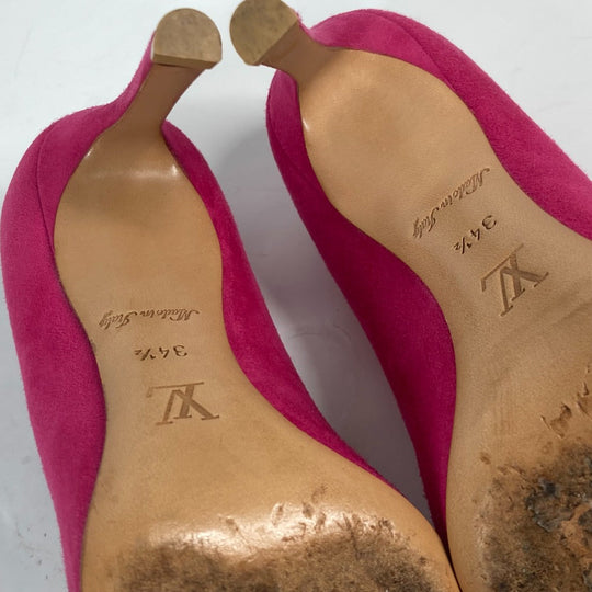 LOUIS VUITTON pumps suede pink LV circle logo High heels Women 34 1/2 Used Authentic