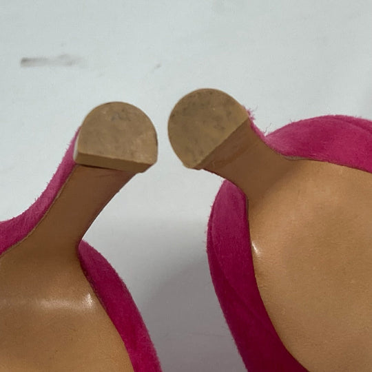 LOUIS VUITTON pumps suede pink LV circle logo High heels Women 34 1/2 Used Authentic