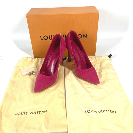 LOUIS VUITTON pumps suede pink LV circle logo High heels Women 34 1/2 Used Authentic