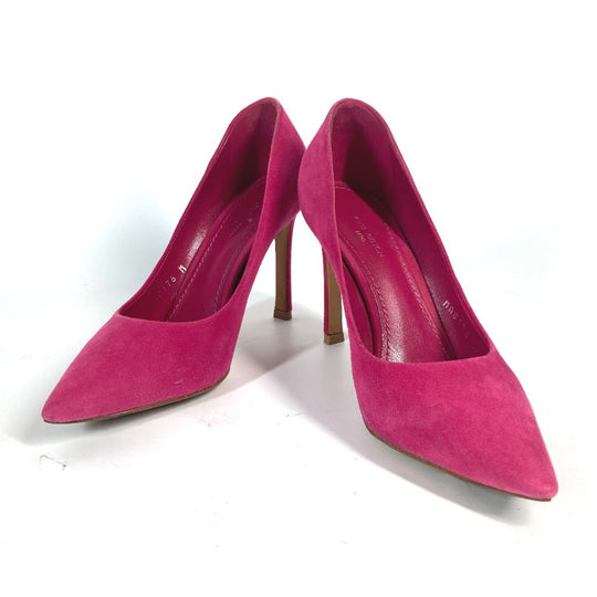 LOUIS VUITTON pumps suede pink LV circle logo High heels Women 34 1/2 Used Authentic