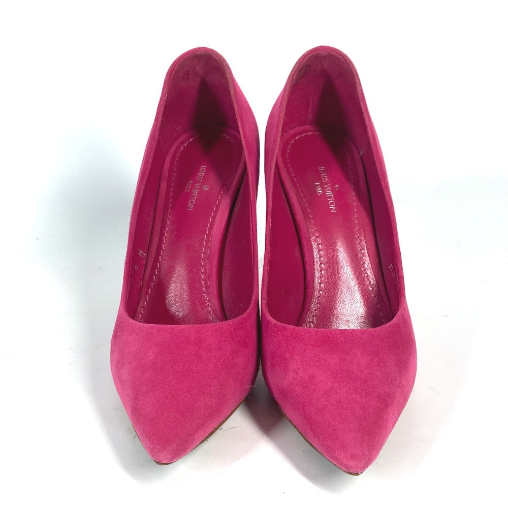 LOUIS VUITTON pumps suede pink LV circle logo High heels Women 34 1/2 Used Authentic
