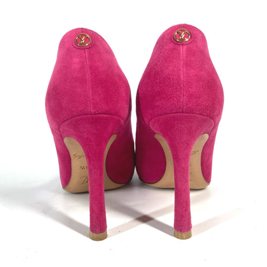 LOUIS VUITTON pumps suede pink LV circle logo High heels Women 34 1/2 Used Authentic