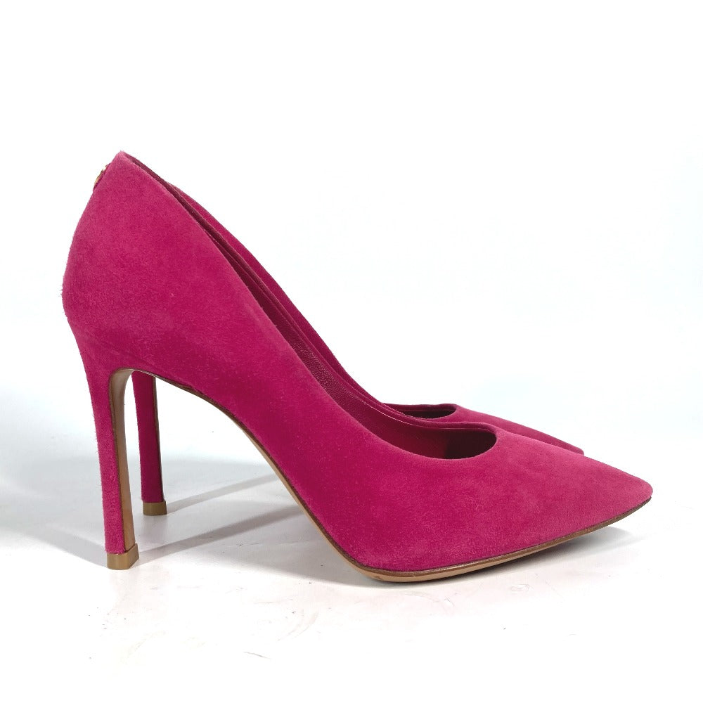 LOUIS VUITTON pumps suede pink LV circle logo High heels Women 34 1/2 Used Authentic
