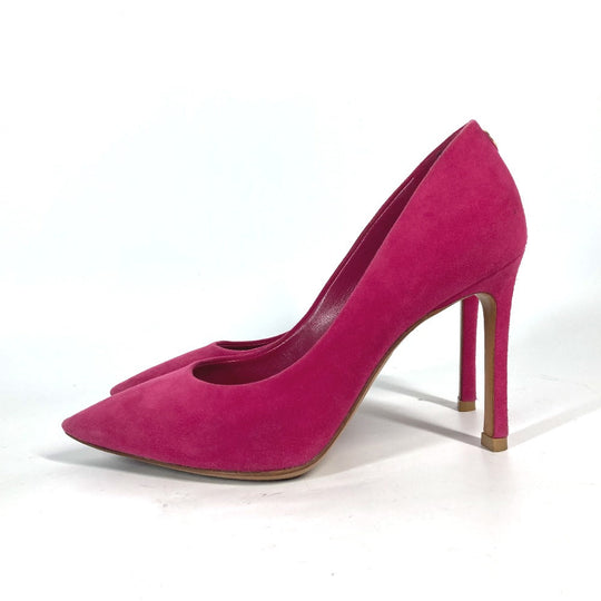 LOUIS VUITTON pumps suede pink LV circle logo High heels Women 34 1/2 Used Authentic