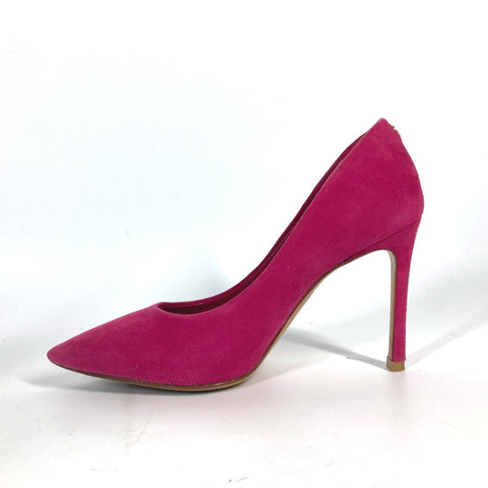 LOUIS VUITTON pumps suede pink LV circle logo High heels Women 34 1/2 Used Authentic