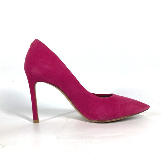 LOUIS VUITTON pumps suede pink LV circle logo High heels Women 34 1/2 Used Authentic