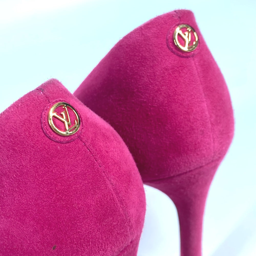 LOUIS VUITTON pumps suede pink LV circle logo High heels Women 34 1/2 Used Authentic