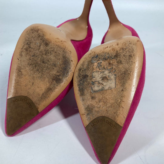 LOUIS VUITTON pumps suede pink LV circle logo High heels Women 34 1/2 Used Authentic