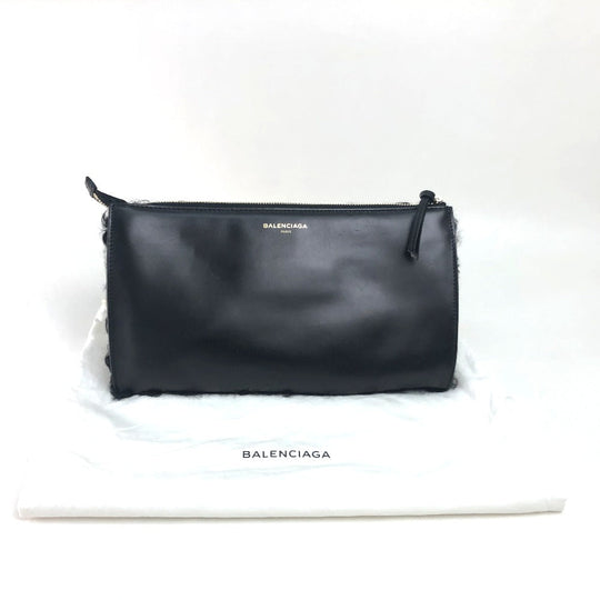 BALENCIAGA Clutch bag 347238 Mouton, Leather black logo Women Used Authentic