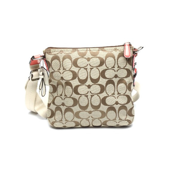 COACH Shoulder Bag leather Brown x pink Crossbody Signature Women Used Authentic