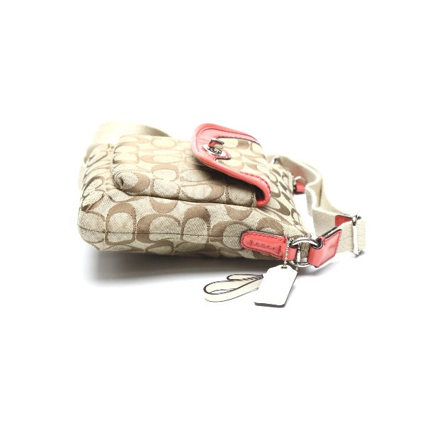 COACH Shoulder Bag leather Brown x pink Crossbody Signature Women Used Authentic