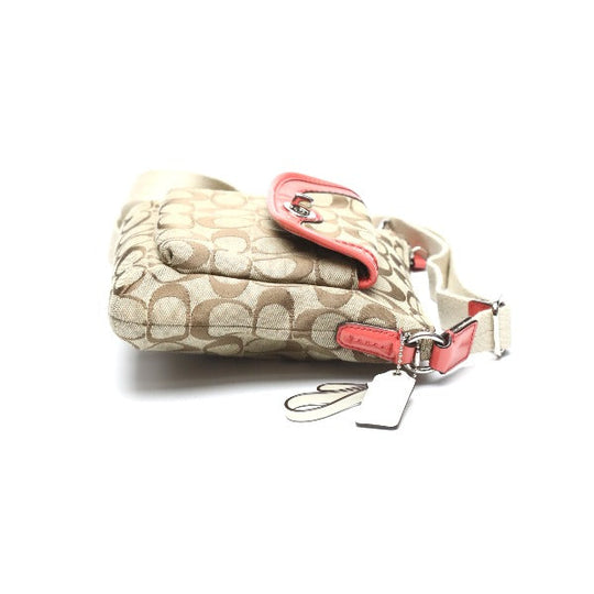 COACH Shoulder Bag leather Brown x pink Crossbody Signature Women Used Authentic