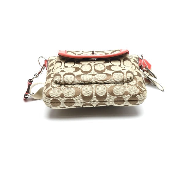 COACH Shoulder Bag leather Brown x pink Crossbody Signature Women Used Authentic