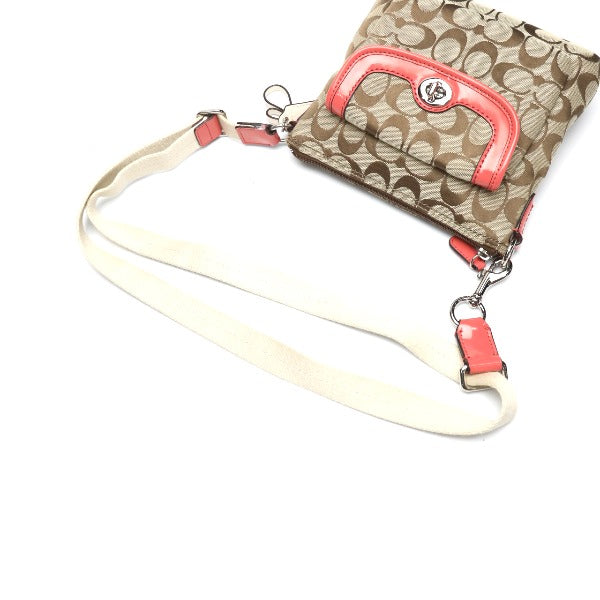 COACH Shoulder Bag leather Brown x pink Crossbody Signature Women Used Authentic