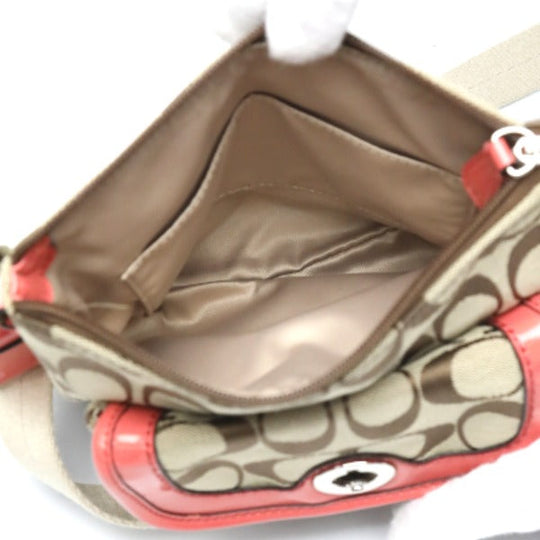 COACH Shoulder Bag leather Brown x pink Crossbody Signature Women Used Authentic