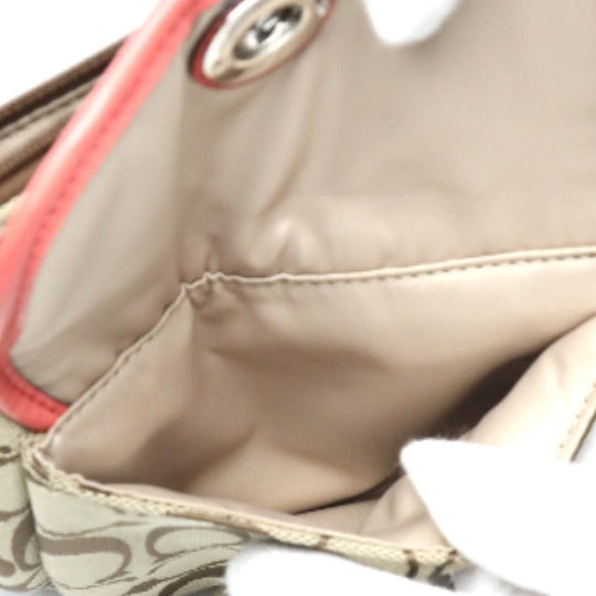 COACH Shoulder Bag leather Brown x pink Crossbody Signature Women Used Authentic