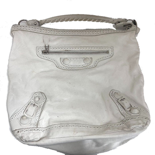 BALENCIAGA Shoulder Bag 204527 lambskin white Covered Giant Day Editors Women Used Authentic