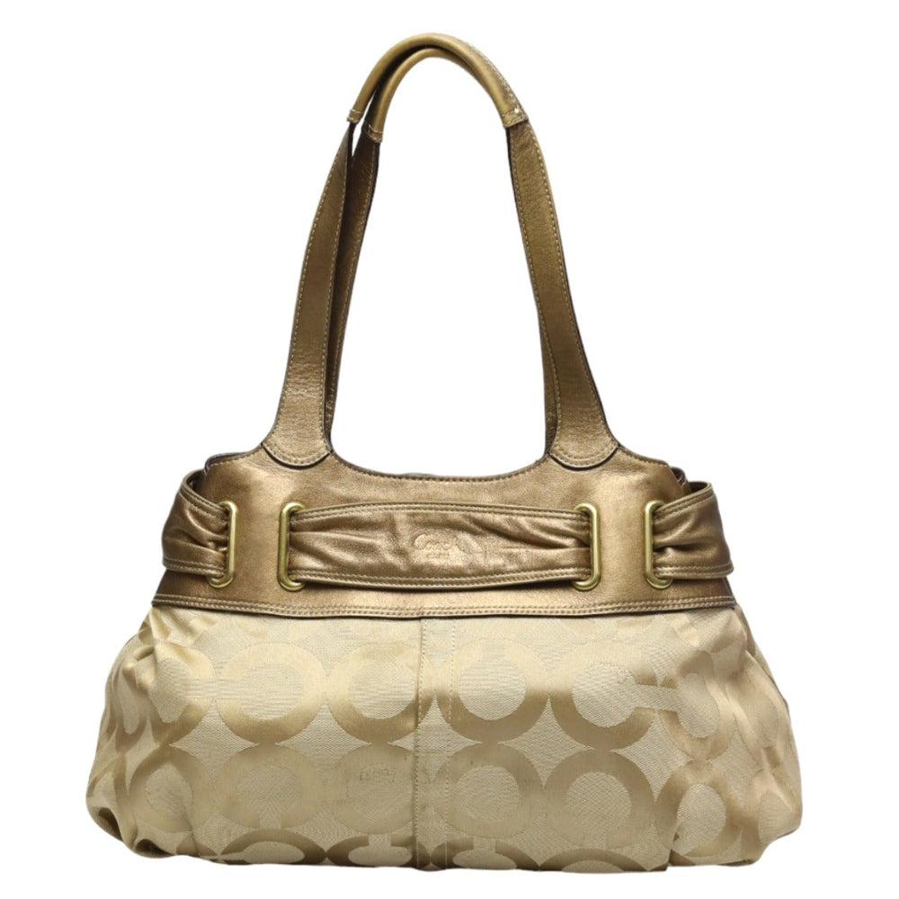 COACH Shoulder Bag 13880 Canvas / Leather beige x metallic Op art canvas Women Used Authentic