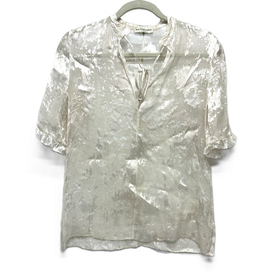 BALENCIAGA blouse Rayon, Silk white Crinkle processing ribbon Women 34 Used Authentic