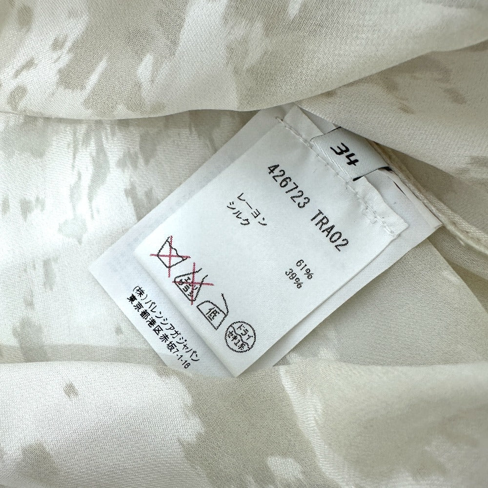 BALENCIAGA blouse Rayon, Silk white Crinkle processing ribbon Women 34 Used Authentic