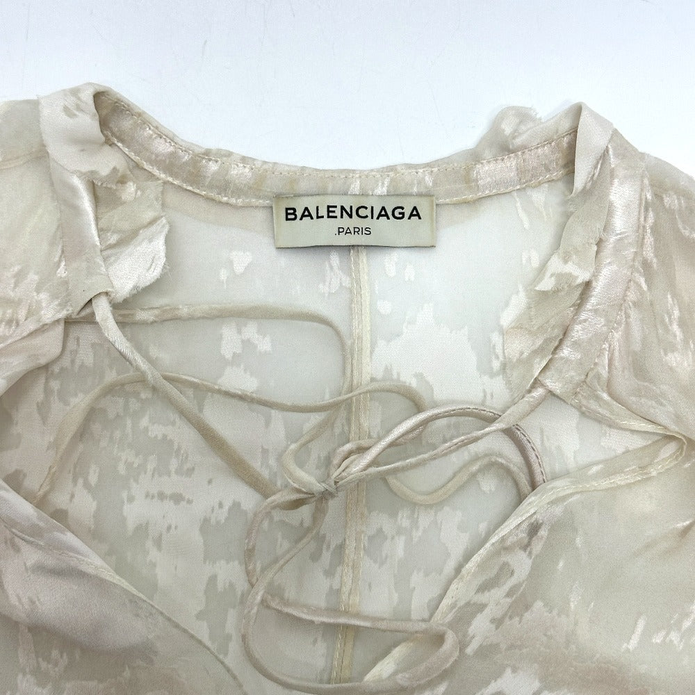 BALENCIAGA blouse Rayon, Silk white Crinkle processing ribbon Women 34 Used Authentic
