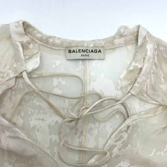BALENCIAGA blouse Rayon, Silk white Crinkle processing ribbon Women 34 Used Authentic