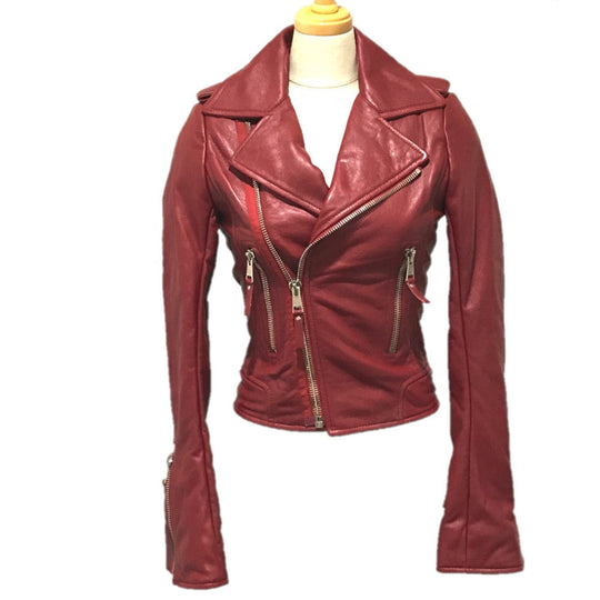 BALENCIAGA Riders jacket 256302 leather Red With tag Women's jacket Women 34 Used Authentic