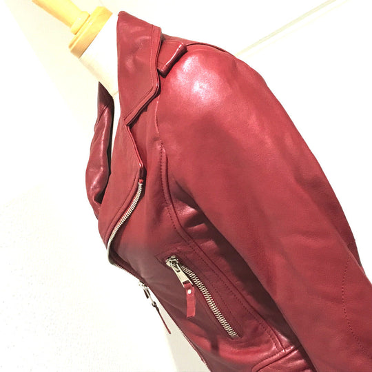 BALENCIAGA Riders jacket 256302 leather Red With tag Women's jacket Women 34 Used Authentic