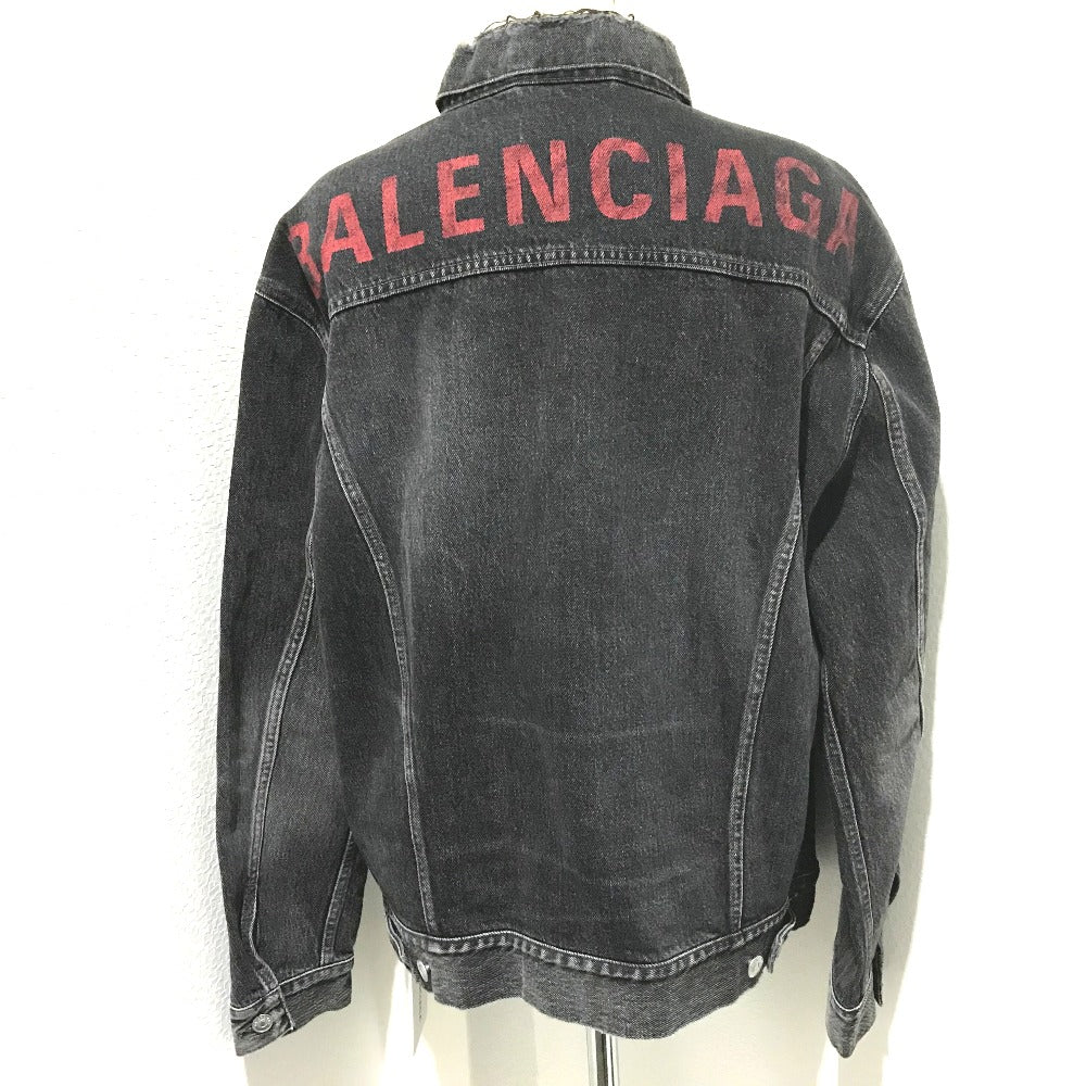 BALENCIAGA Denim Jacket 529177 Cotton denim Gray type Tag present logo Strass 18AW unisex(Unisex) 34 Used Authentic