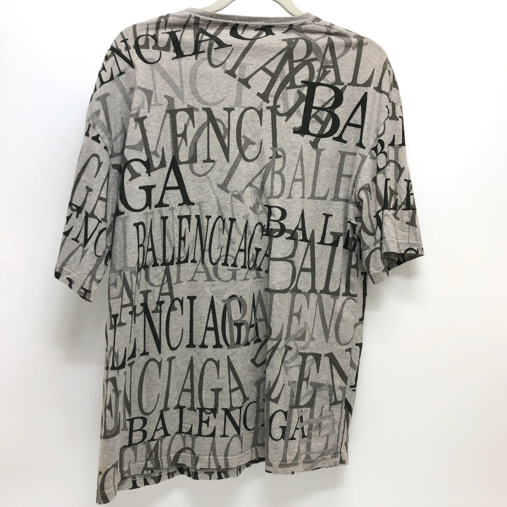 BALENCIAGA Short sleeve T-shirt 578139 cotton gray 19AW Logo embroidery all-over pattern mens XS Used Authentic