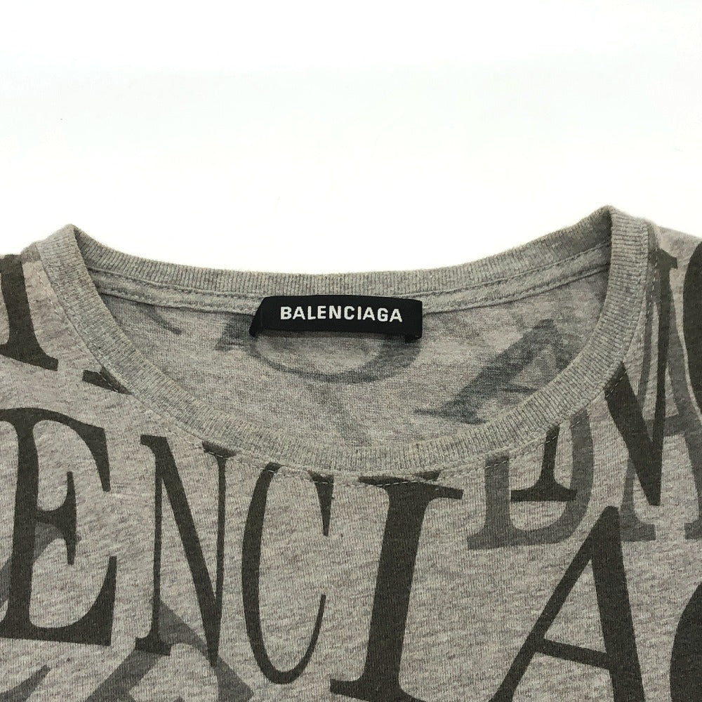 BALENCIAGA Short sleeve T-shirt 578139 cotton gray 19AW Logo embroidery all-over pattern mens XS Used Authentic