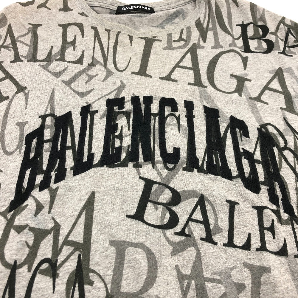 BALENCIAGA Short sleeve T-shirt 578139 cotton gray 19AW Logo embroidery all-over pattern mens XS Used Authentic