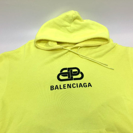 BALENCIAGA Hoodie 583222 cotton yellow BB logo print mens S Used Authentic