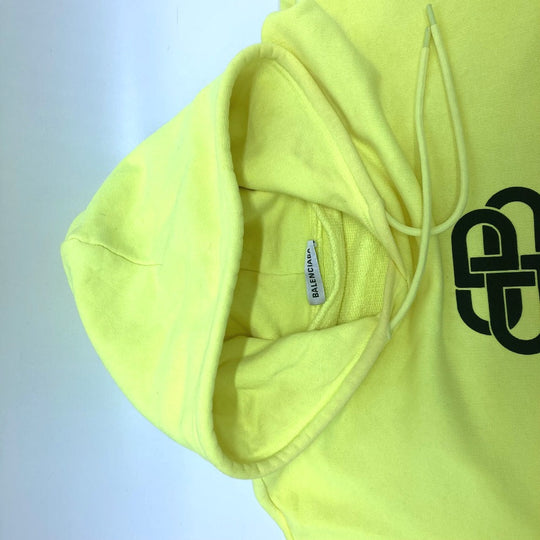 BALENCIAGA Hoodie 583222 cotton yellow BB logo print mens S Used Authentic