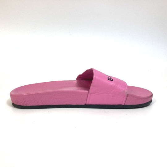 BALENCIAGA Sandals 517226 leather pink logo Women 38 Used Authentic