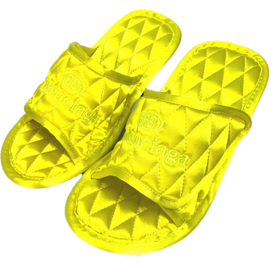 BALENCIAGA Sandals 653312 Satin , Satin yellow Mule logo Women 37 Used Authentic