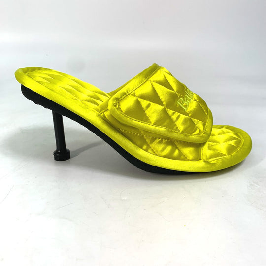 BALENCIAGA Sandals 653312 Satin , Satin yellow Mule logo Women 37 Used Authentic