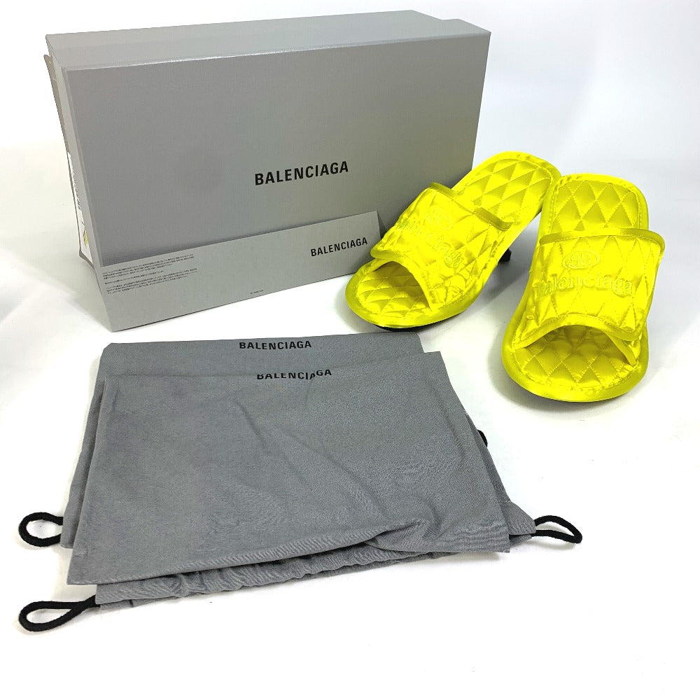 BALENCIAGA Sandals 653312 Satin , Satin yellow Mule logo Women 37 Used Authentic
