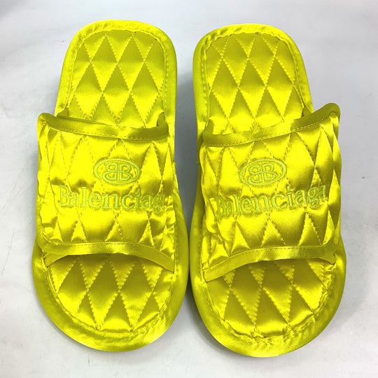 BALENCIAGA Sandals 653312 Satin , Satin yellow Mule logo Women 37 Used Authentic