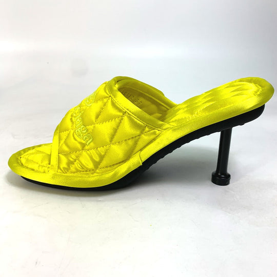 BALENCIAGA Sandals 653312 Satin , Satin yellow Mule logo Women 37 Used Authentic