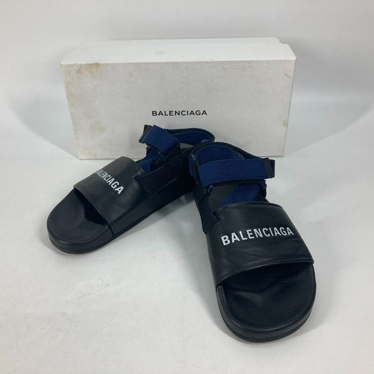 BALENCIAGA Sandals 506348 leather black Shoes shoes Velcro strap sandals mens 41 Used Authentic