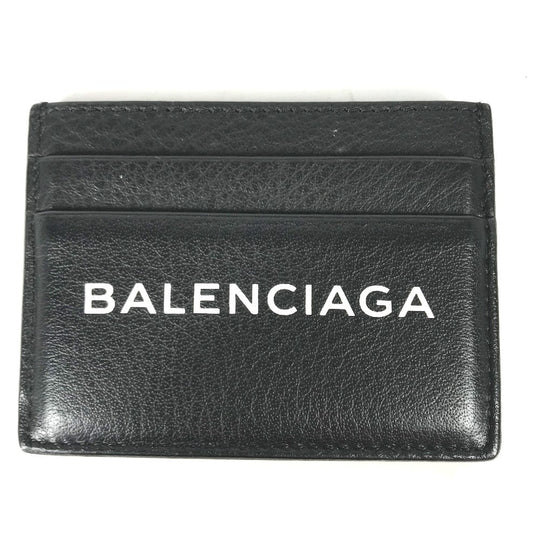 BALENCIAGA Card Case 490620 leather black Business Card Holder Pass Case logo Women Used Authentic