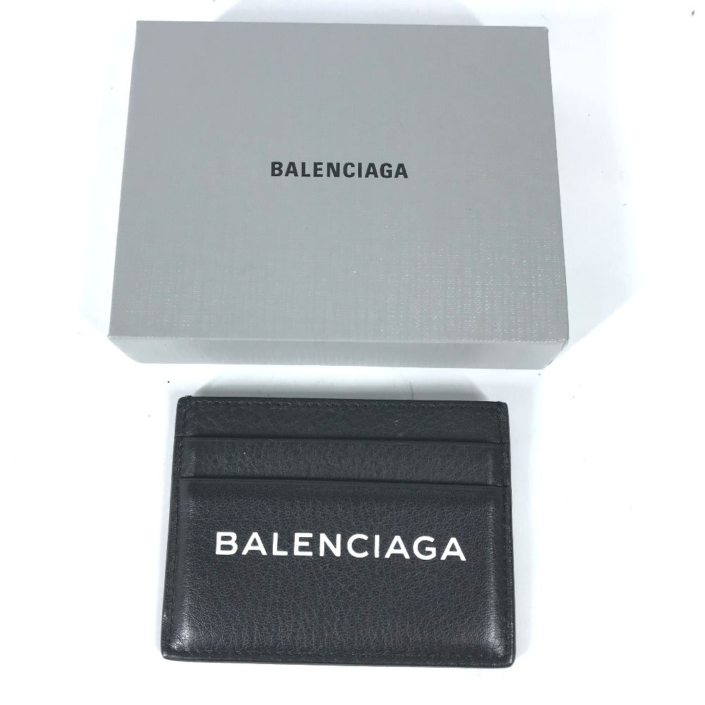 BALENCIAGA Card Case 490620 leather black Business Card Holder Pass Case logo Women Used Authentic