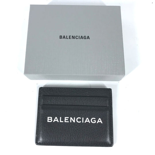 BALENCIAGA Card Case 490620 leather black Business Card Holder Pass Case logo Women Used Authentic