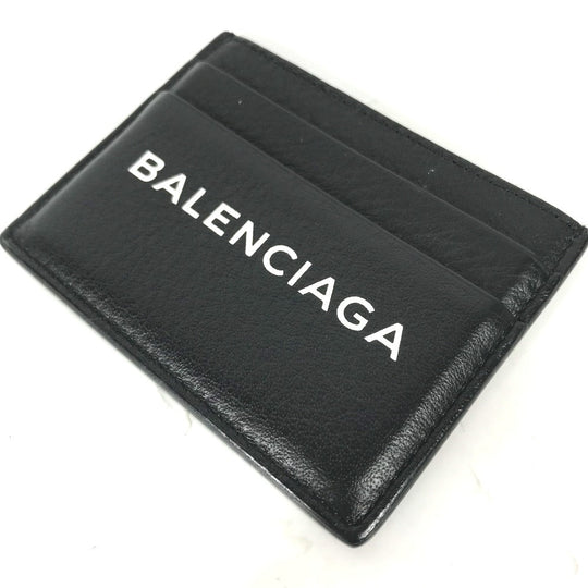 BALENCIAGA Card Case 490620 leather black Business Card Holder Pass Case logo Women Used Authentic