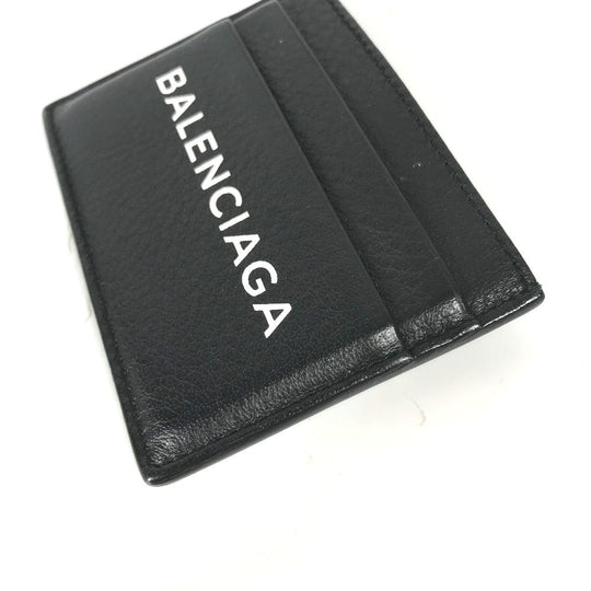BALENCIAGA Card Case 490620 leather black Business Card Holder Pass Case logo Women Used Authentic