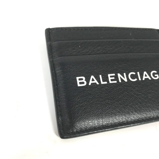 BALENCIAGA Card Case 490620 leather black Business Card Holder Pass Case logo Women Used Authentic