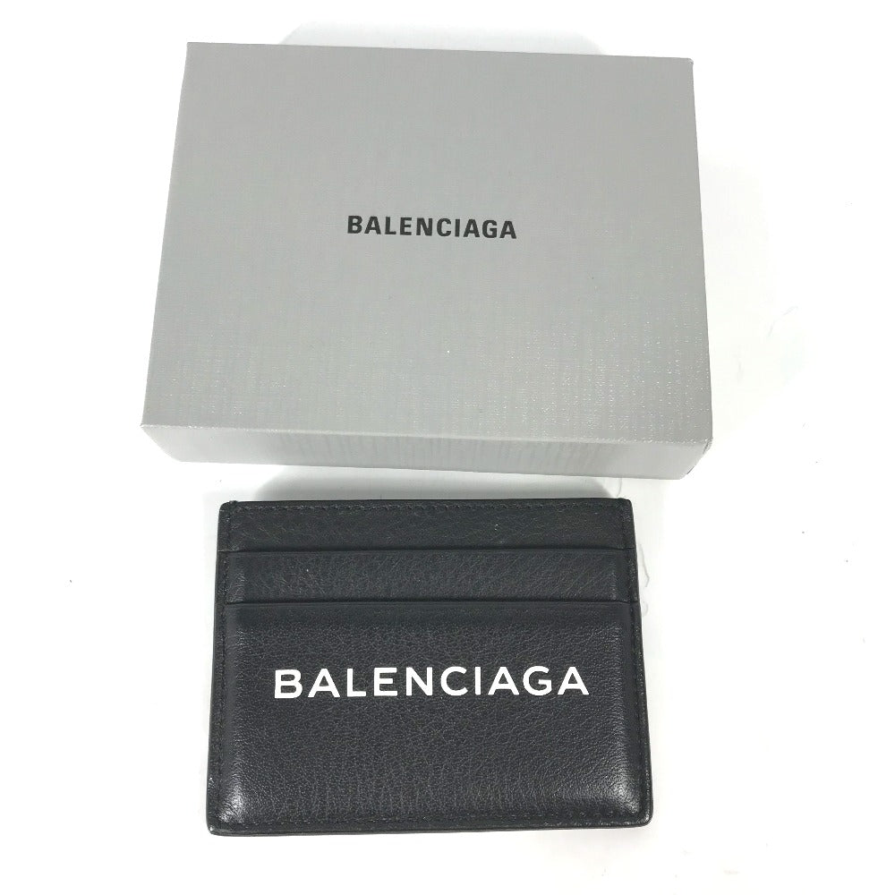 BALENCIAGA Card Case 490620 leather black Business Card Holder Pass Case logo Women Used Authentic
