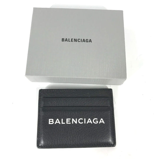 BALENCIAGA Card Case 490620 leather black Business Card Holder Pass Case logo Women Used Authentic