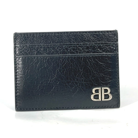BALENCIAGA Card Case 766547 leather black BB Women Used Authentic